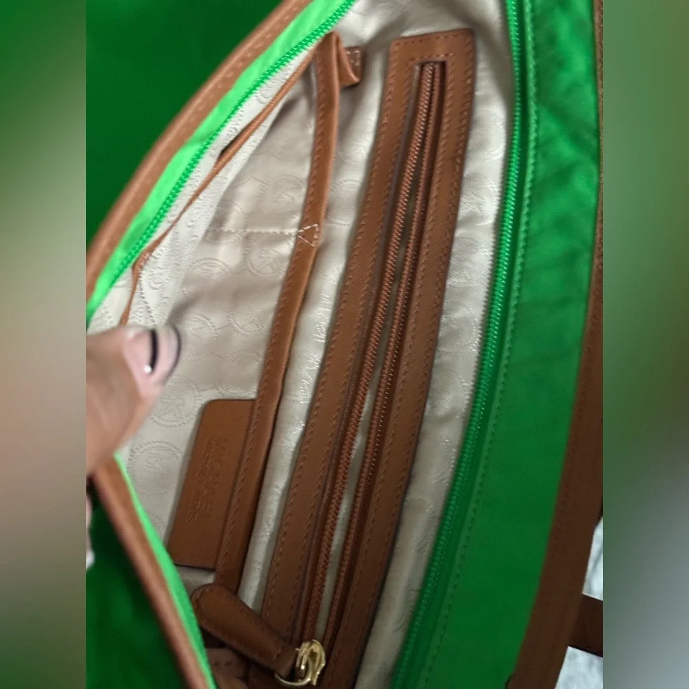 Michael Kors Green Nylon Tote | Leather Trim | Lightweight Everyday Carryall